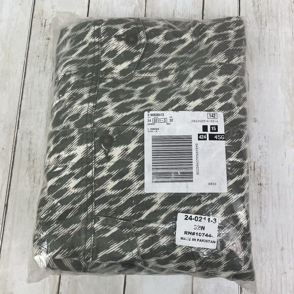 Jessica London Denim Jacket Women’s Sz 32W  Olive Green Cream Print - NEW - Picture 11 of 11